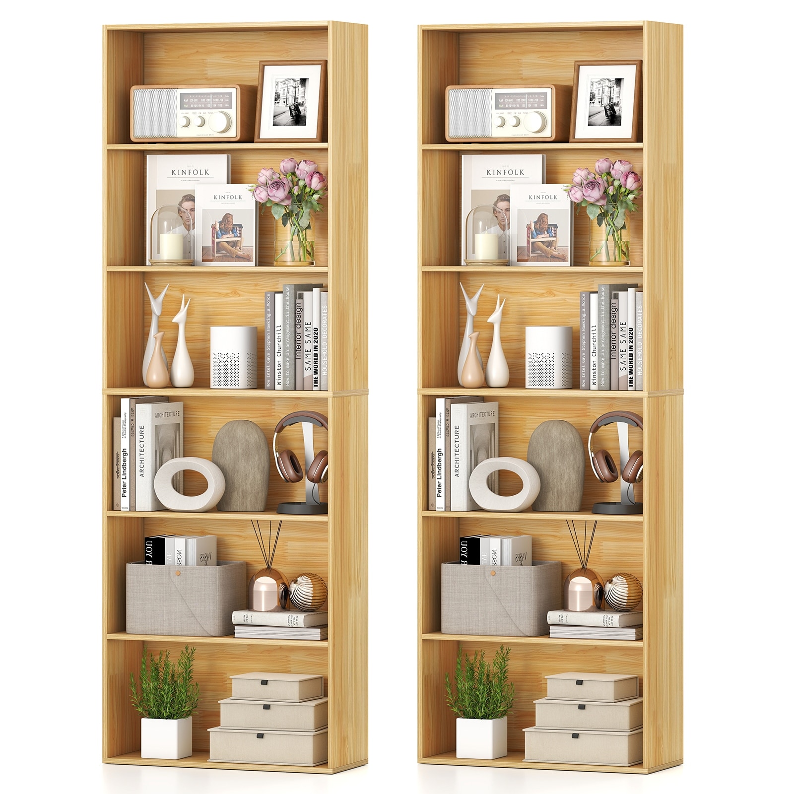 Gymax 2PCS 6-Tier Bookshelf w/Open Shelves Anti-Tipping Kits for
