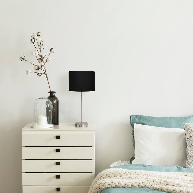 Stick Base Table Lamp with Black Drum Shade - 23" - Brushed Nickel Finish