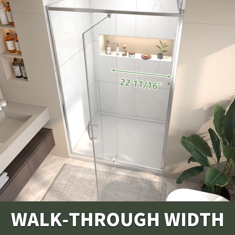 48" Wx71" H Frameless Pivot Shower Door with Clear Tempered Glass, Adjustable Width