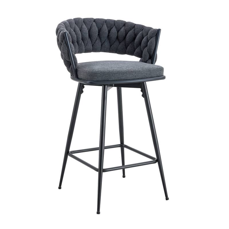 Swivel Bar Stools Set of 2, Modern Barstools with Backs, Upholstered Cotton Linen High Chairs for Island Kitchen