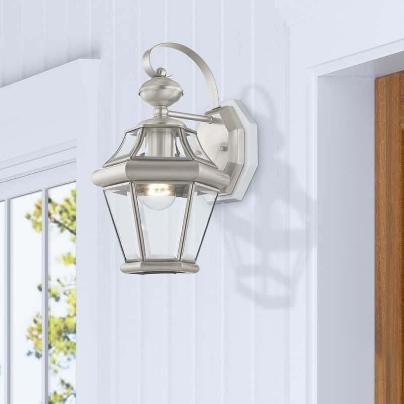 Livex Lighting 1-light Brushed Nickel Outdoor Wall Lantern, 2161-91 - 8.5" W x 14" H x 8" Ext.