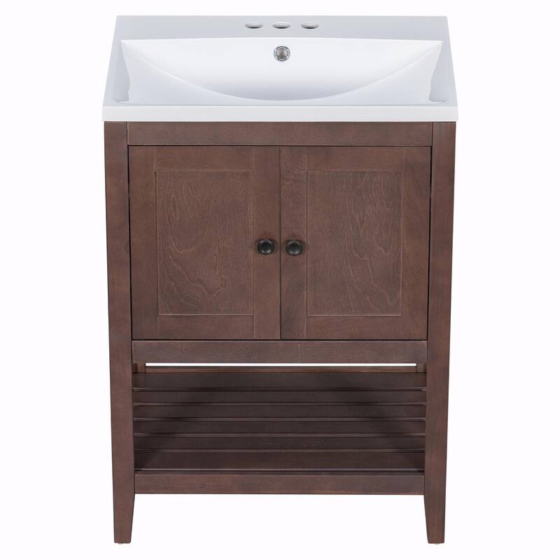 24" Bathroom Vanity with Ceramic Sink and Open Shelf