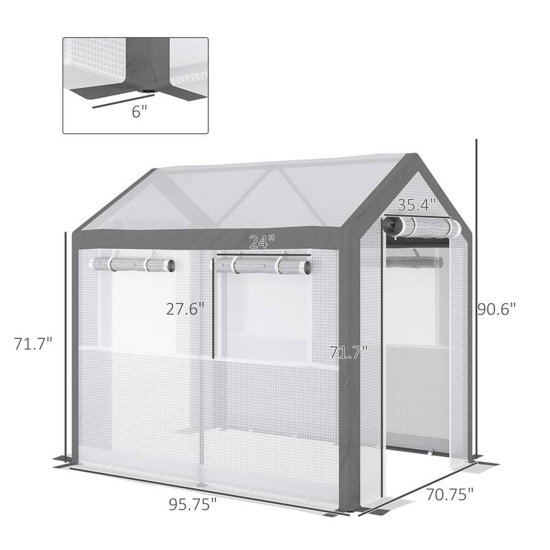 Outsunny 8' L x 6' W x 7.4' H Outdoor Walk-In Tunnel Greenhouse with Roll-up Windows, 2 Zippered Doors, & Weather Cover