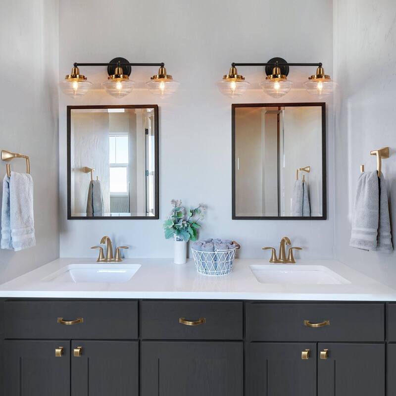 1/2/3/4-Light Modern Black Gold Bathroom Vanity Light Schoolhouse Glass Wall Sconce