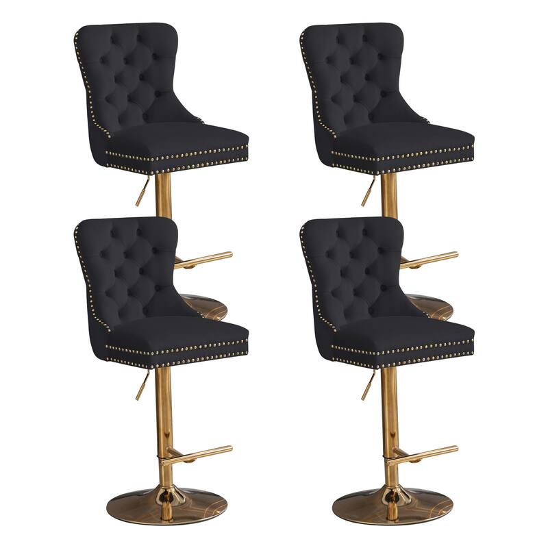 Thick Golden Swivel Velvet Bar Stools Set of 6