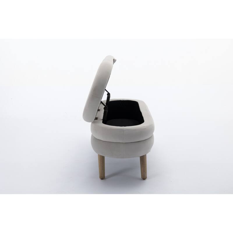 Velvet Fabric Storage Bench Bedroom Bench With Wood Legs For Living Room Bedroom Indoor