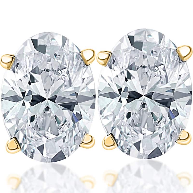 Bliss Diamond 2 Ct Lab Grown Oval Shape Diamond Studs Yellow Gold Earrings - Yellow