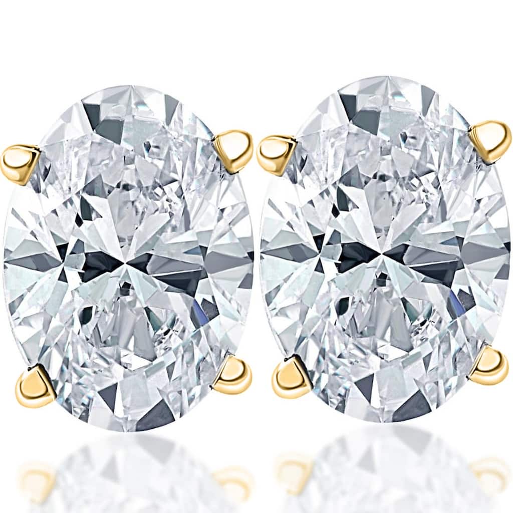 Bliss Diamond 2 Ct Lab Grown Oval Shape Diamond Studs Yellow Gold Earrings
