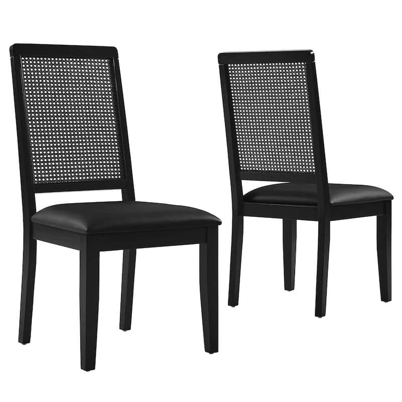 Arlo Vegan Leather Upholstered Faux Rattan and Wood Dining Side Chairs - Set of 2