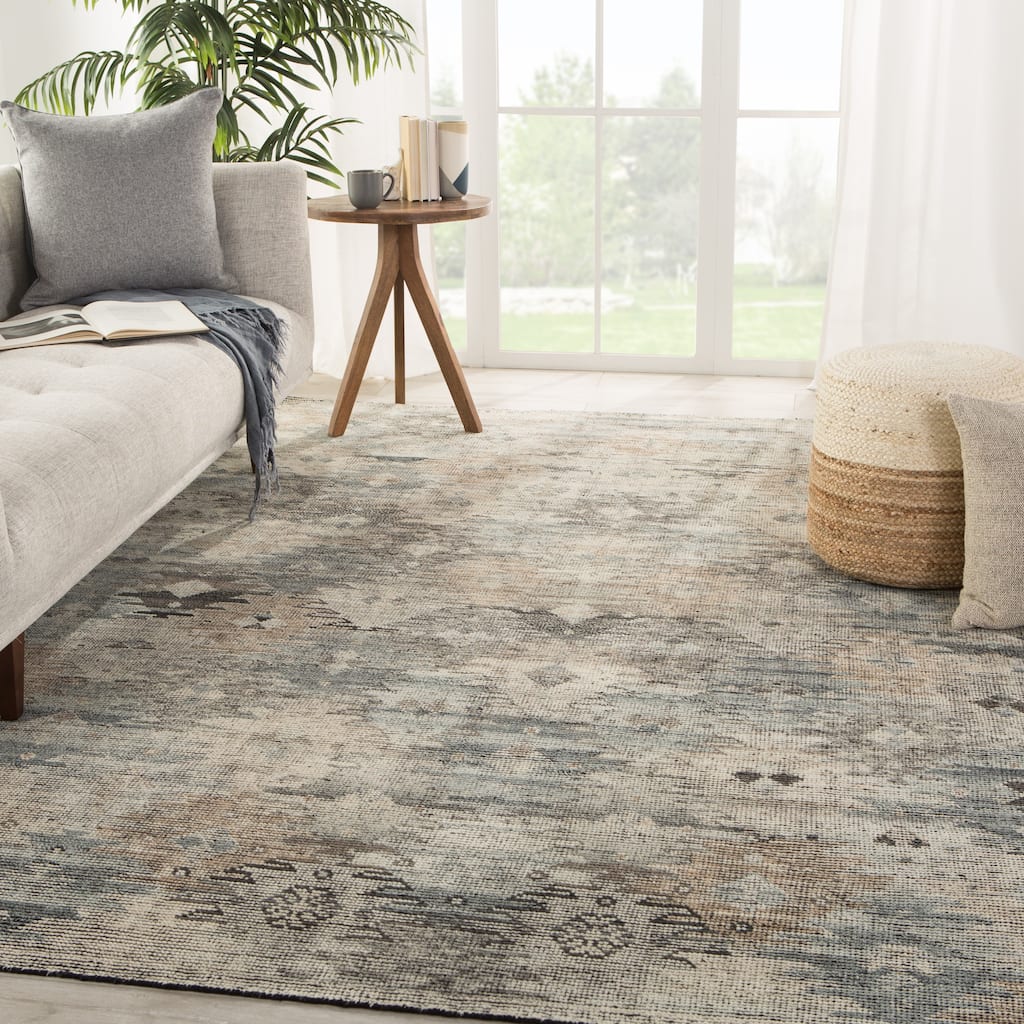 Porch & Den Barko Blue/ Tan Tribal Pattern Hand-Knotted Area Rug
