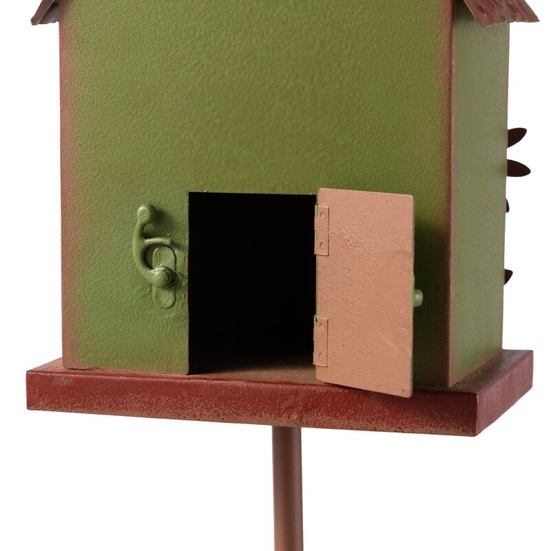 Glitzhome 52.5''H Blue Green Metal Sunflower Decorative Garden Birdhouse with Stake