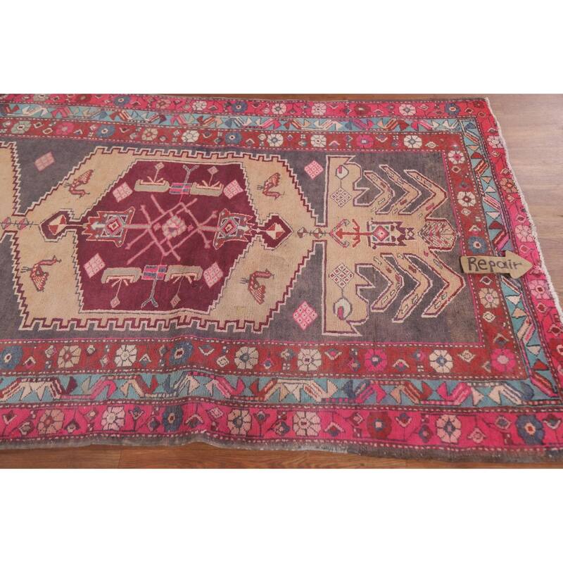 Hand Knotted Oriental 100% Wool Carpet Traditional Geometric Greys & Charcoal Meshkin Runner Rug - 9' 6'' X 3' 11''