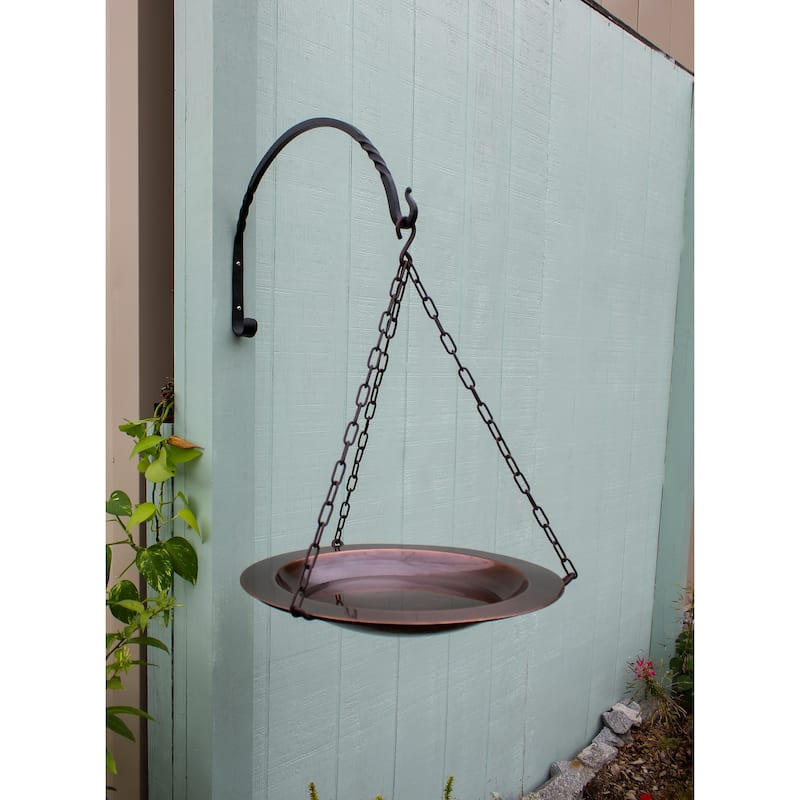 Achla Designs 18"Dia. Round Antique Finished Classic Copper Hanging Birdbath w/Roman Bronze Wrought Iron Hanger
