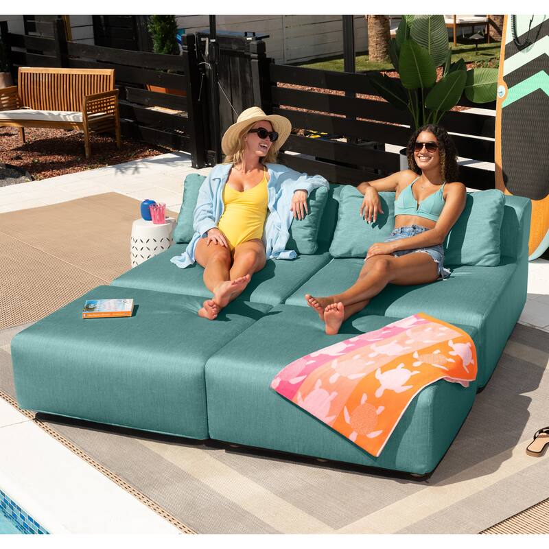 Jaxx Vada Outdoor Sun Lounger Loveseat Luxurious Modular Double Chaise and Conversation Nook - 72" W x 79.5" D x 25.5" H - Breeze