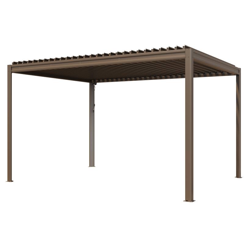 10X13FT Outdoor Aluminum Frame Louvered Pergola Gazebo with Adjustable Roof