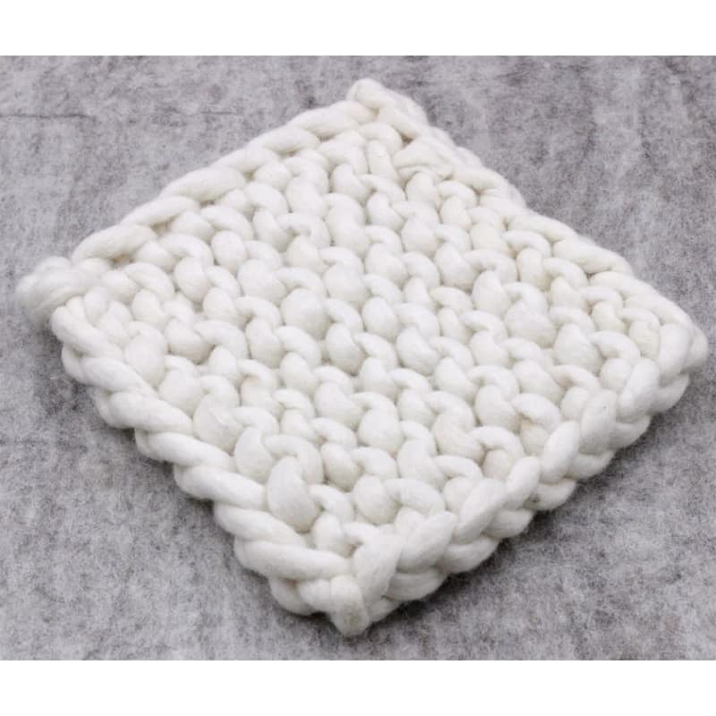 Chain Knitted Trivet WHITE 8x8 Wool - A - WHITE