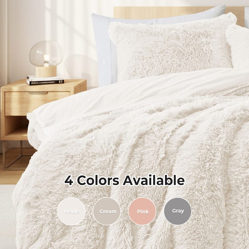 Fluffy Shaggy Reversible Faux Fur Comforter Set, Fuzzy Plush Bedding Set