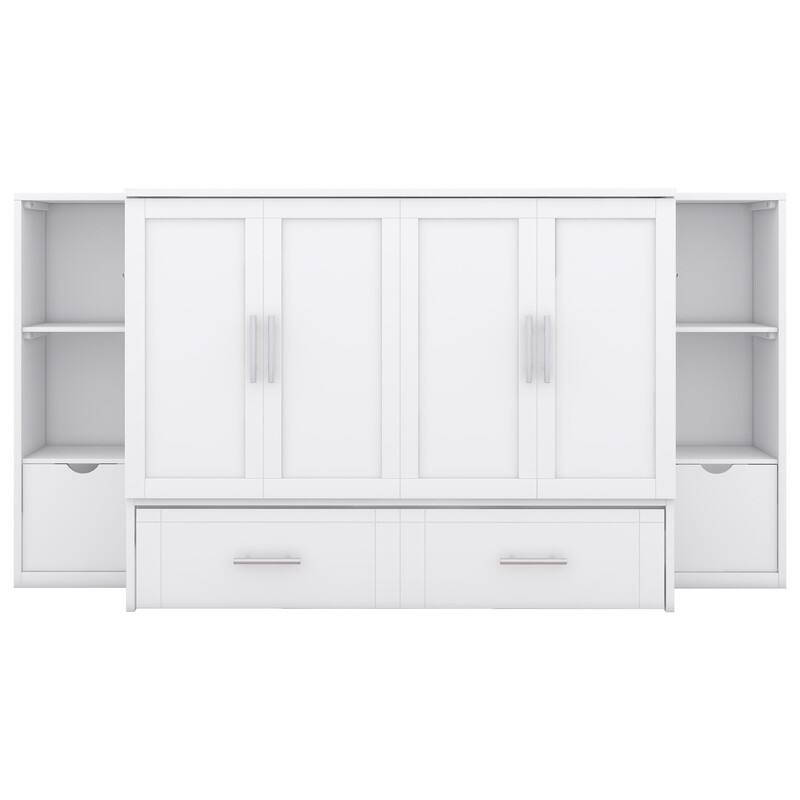 Murphy Bed with Shelves, Drawers and USB Ports,Gray