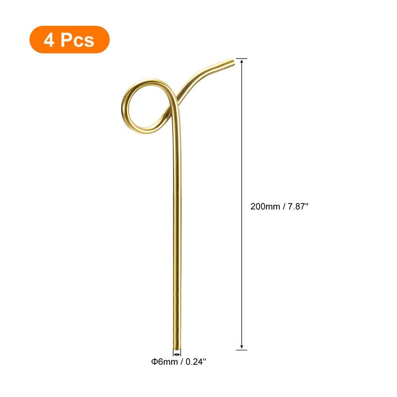 4Pcs 7.9" Curly Shape Stainless Steel Straws Reusable Metal Straw - Gold Tone