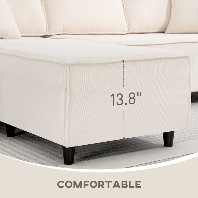 HOMCOM 95" Sectional Sofa with Reversible Chaise Lounge, L-Shaped Corner Sofa with Corduroy Fabric, Pocket Spring, 2 Pillows