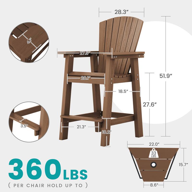 Outdoor Tall Adirondack Chair Set of 2 with Connecting Tray