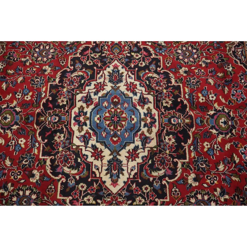 Hand Knotted Oriental 100% Wool Carpet Traditional Floral Red Kashan Area Rug - 11' 4'' X 7' 8''