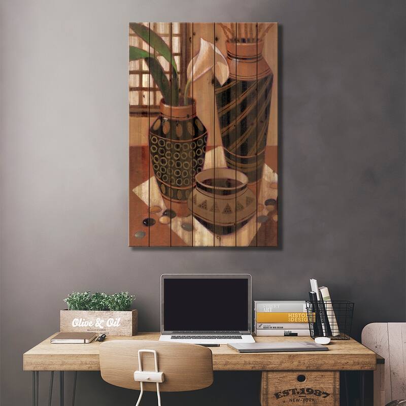 Still Life With African Bowl Print On Wood by Keith Mallett - Multi-Color