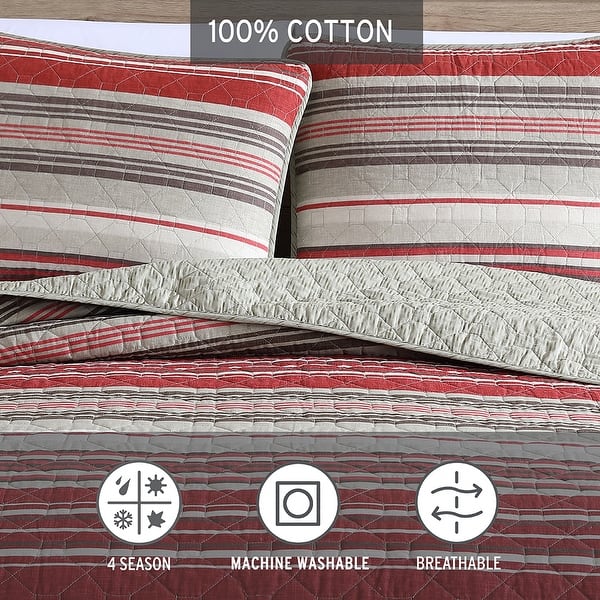 Eddie Bauer Yakima Valley Red Striped Cotton Quilt Set On Sale Bed