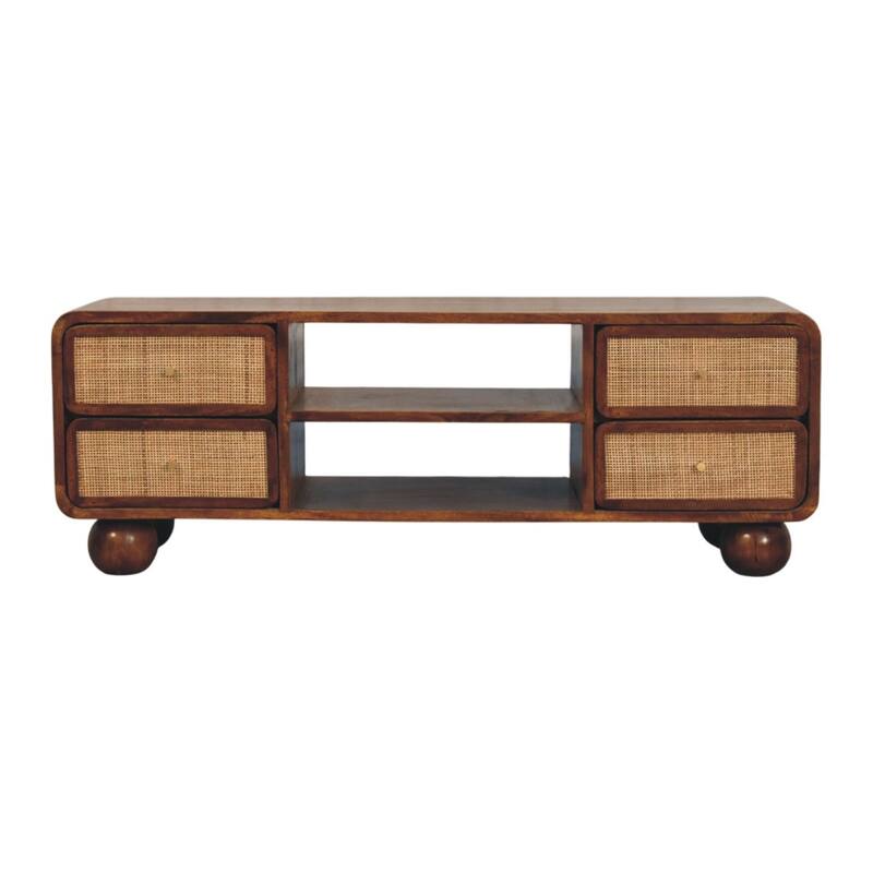 Artisan Furniture Solid Wood Larissa 4 Drawer Chestnut Media Unit, Brown with storage - N/A