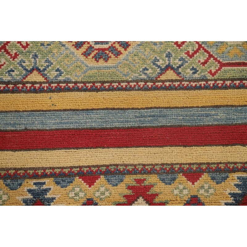 Striped Kazak Oriental Area Rug Hand-Knotted Wool Carpet - 9'10"x 13'2"