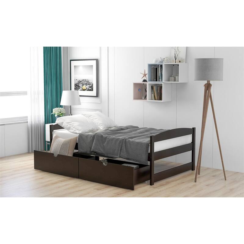 Twin Size Platform Bed, with Two Drawers - Espresso
