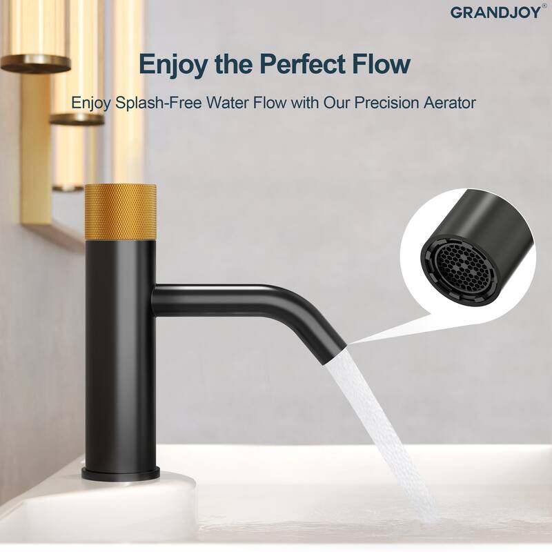 GRANDJOY Low-Arc Single Handle Vessel Sink Faucet with Pop-Up Drain, Compact Bathroom Design