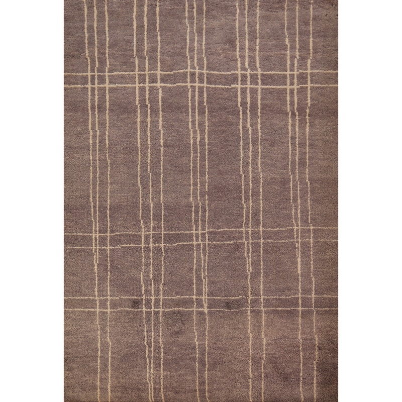 Brown Moroccan Oriental Area Rug Handmade Geometric Wool Carpet - 5'7" x 7'10"