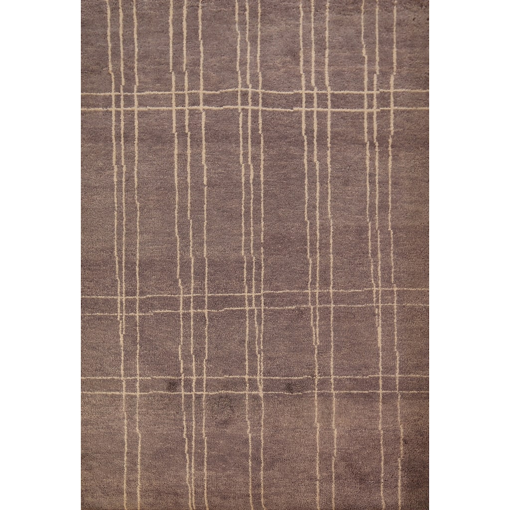 Brown Moroccan Oriental Area Rug Handmade Geometric Wool Carpet - 5'7" x 7'10"