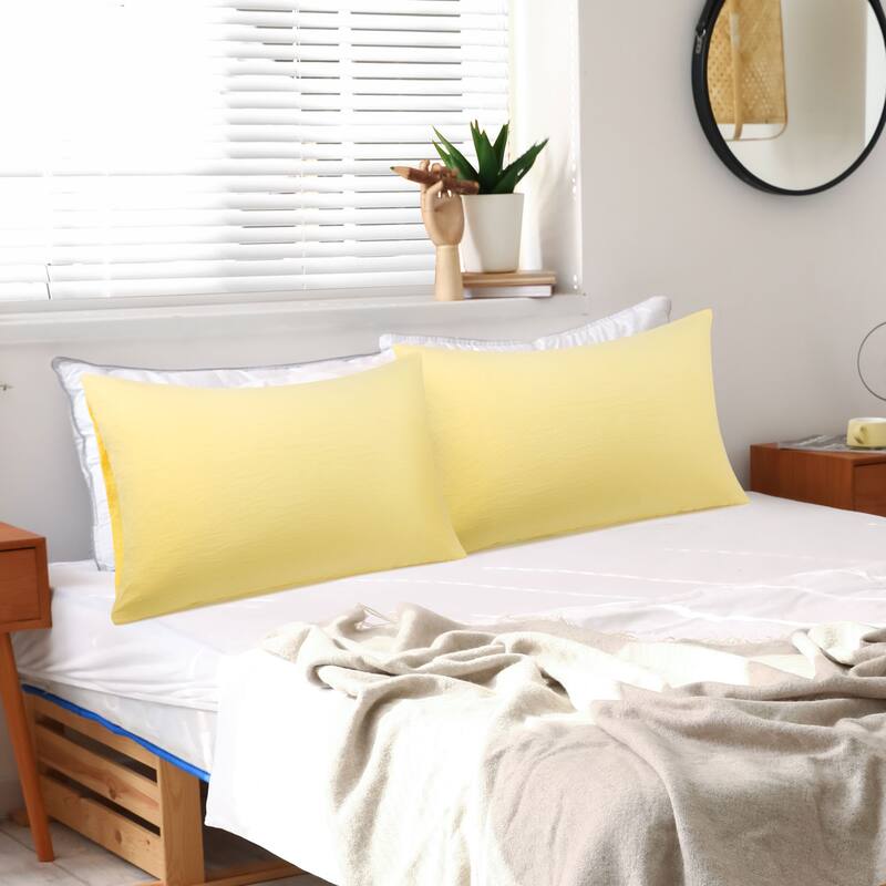 2Pcs Washed Microfiber Pillowcases Soft Envelope - Yellow - Queen