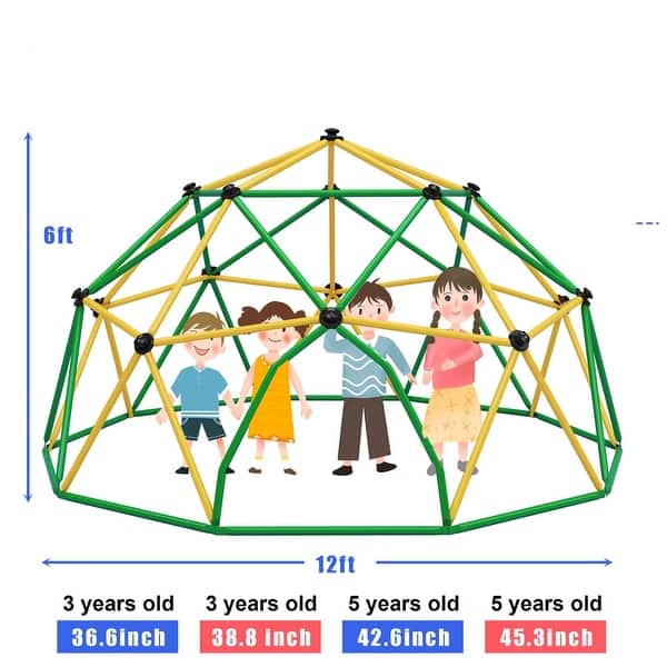 12 ft Kids Climbing Dome Tower - Geometric Jungle Gym with Monkey Bars and 1000 LBS Weight Capacity