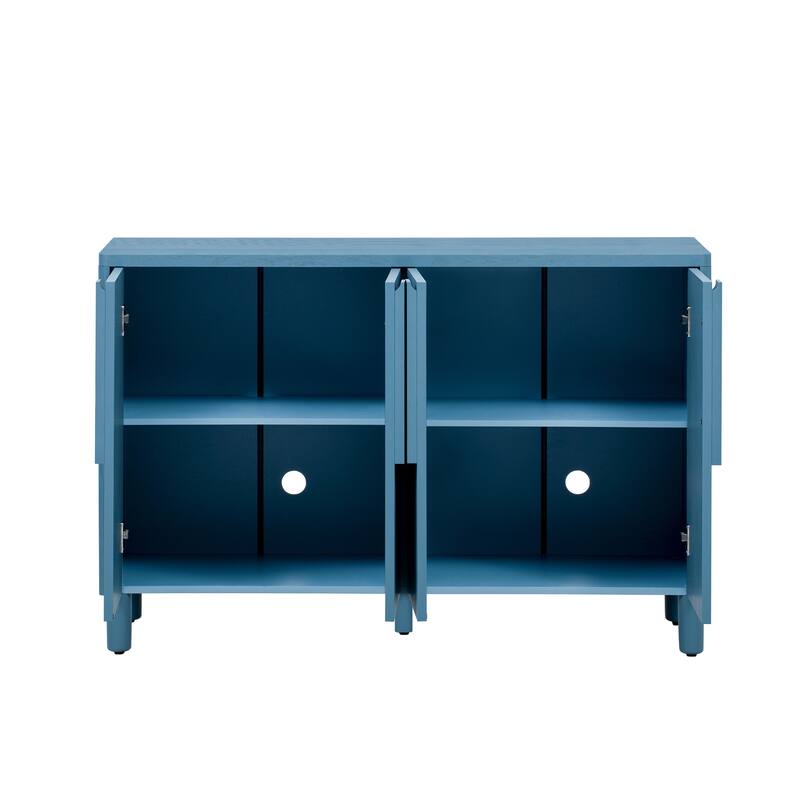 Modern 4-Door Buffet Cabinet with Arc Handles and Adjustable Shelves, for Dining Room, Kitchen and Living Room, Navy