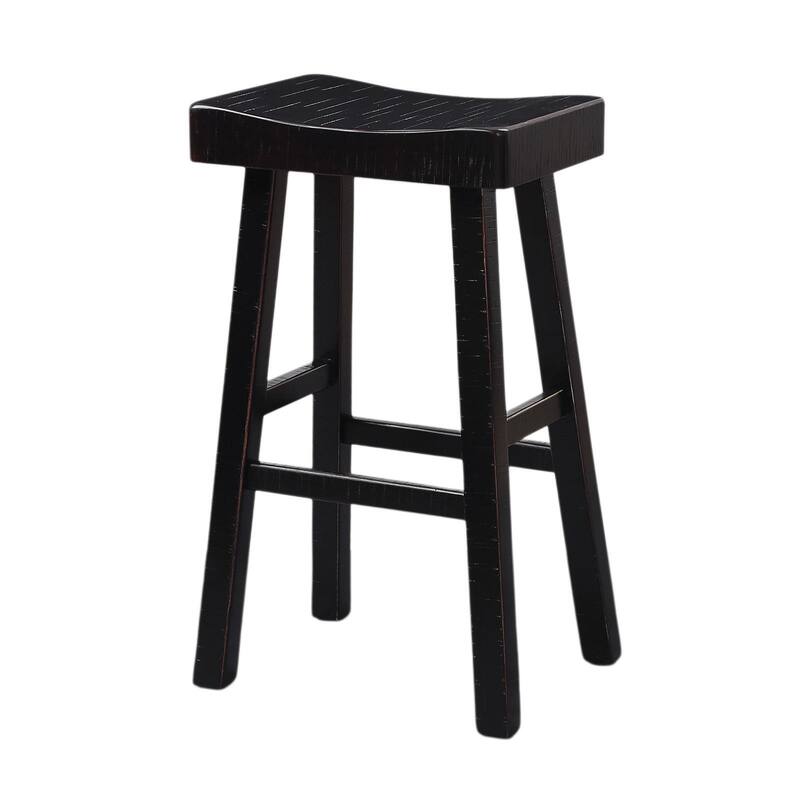Traditional Solid Wooden Stool Set of 2pc, Contour Seat Black 29"H