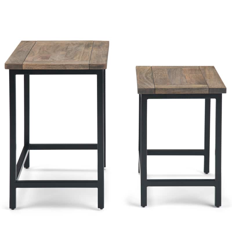 WYNDENHALL Rhonda SOLID MANGO WOOD and Metal 25 inch Wide Rectangle Industrial Nesting 2 Pc Side Table, Fully Assembled