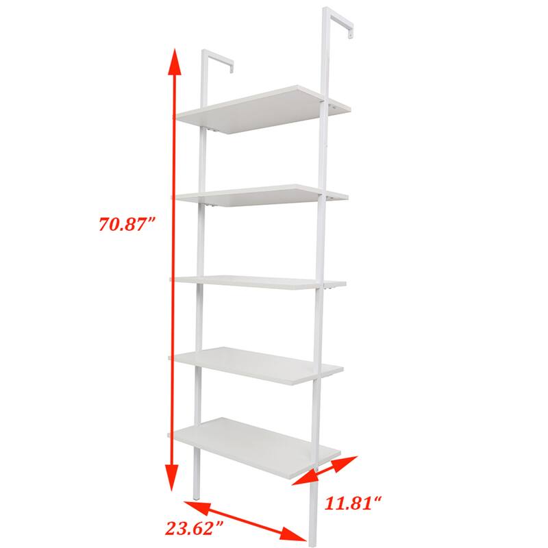 5-Shelf Wood Ladder Bookcase, 5-Tier Ladder Shelf Wood Shelves