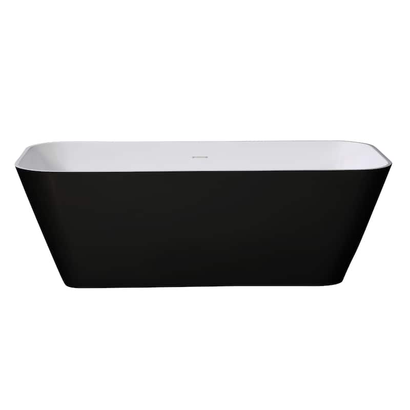 ALFI brand 67" Black & White Matte Rectangular Solid Surface Resin Soaking Bathtub