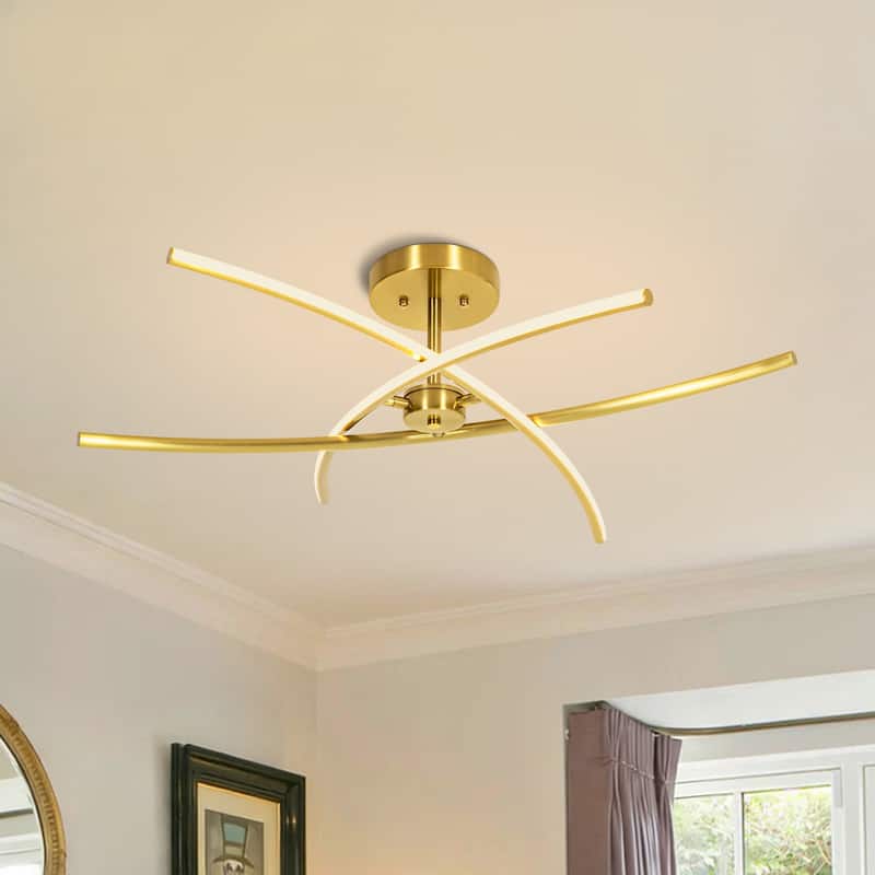 1-Light Cross-Arc Tube LED Flush Mount Ceiling Light with Warm 3000K Light for Living Room