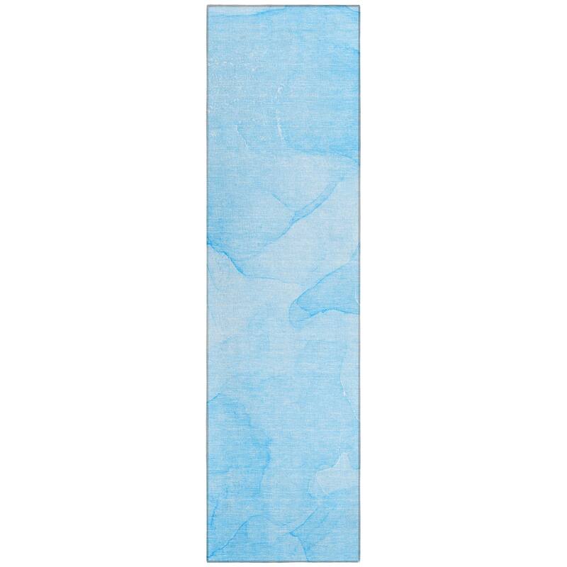 Machine Washable Indoor/ Outdoor Abstract Chantille Rug - Blue - 2'3" x 7'6"