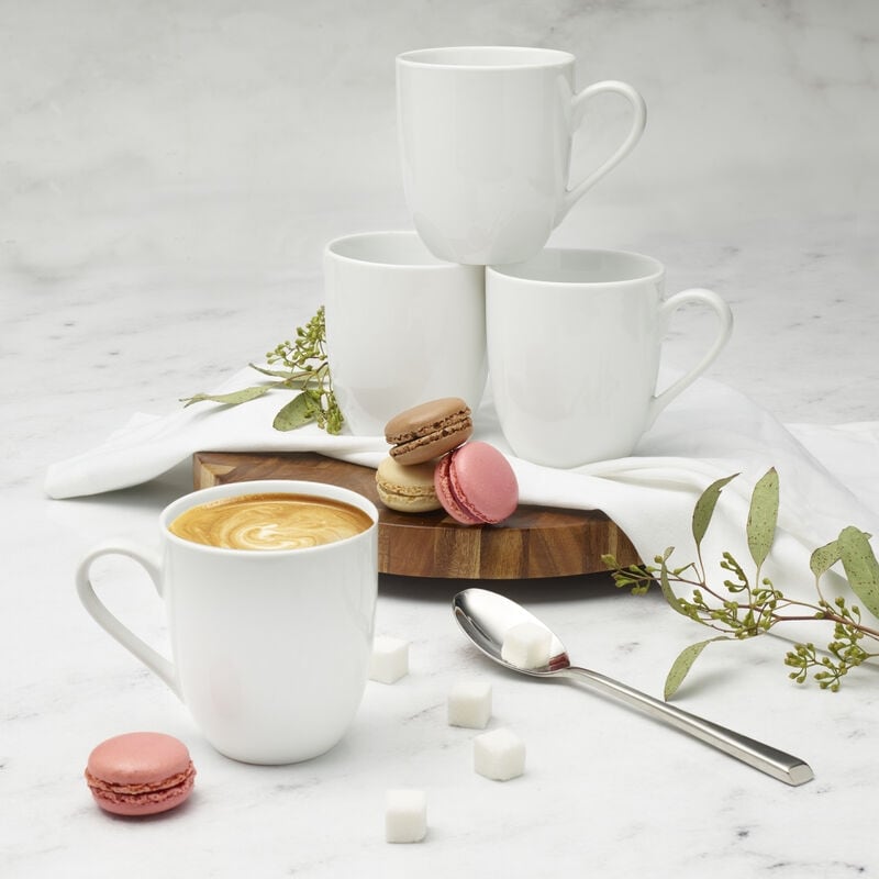 Everyday White Porcelain Mug Set of 4, Dishwasher/Microwave/Oven
