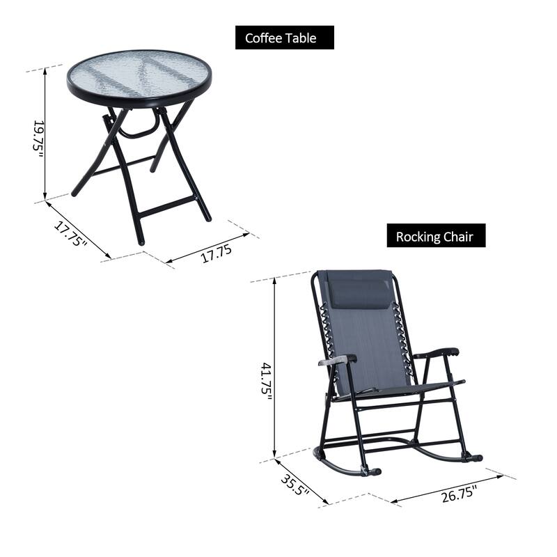 Outsunny 3 PCS Folding Rocking Chair Bistro Set with Table, Grey