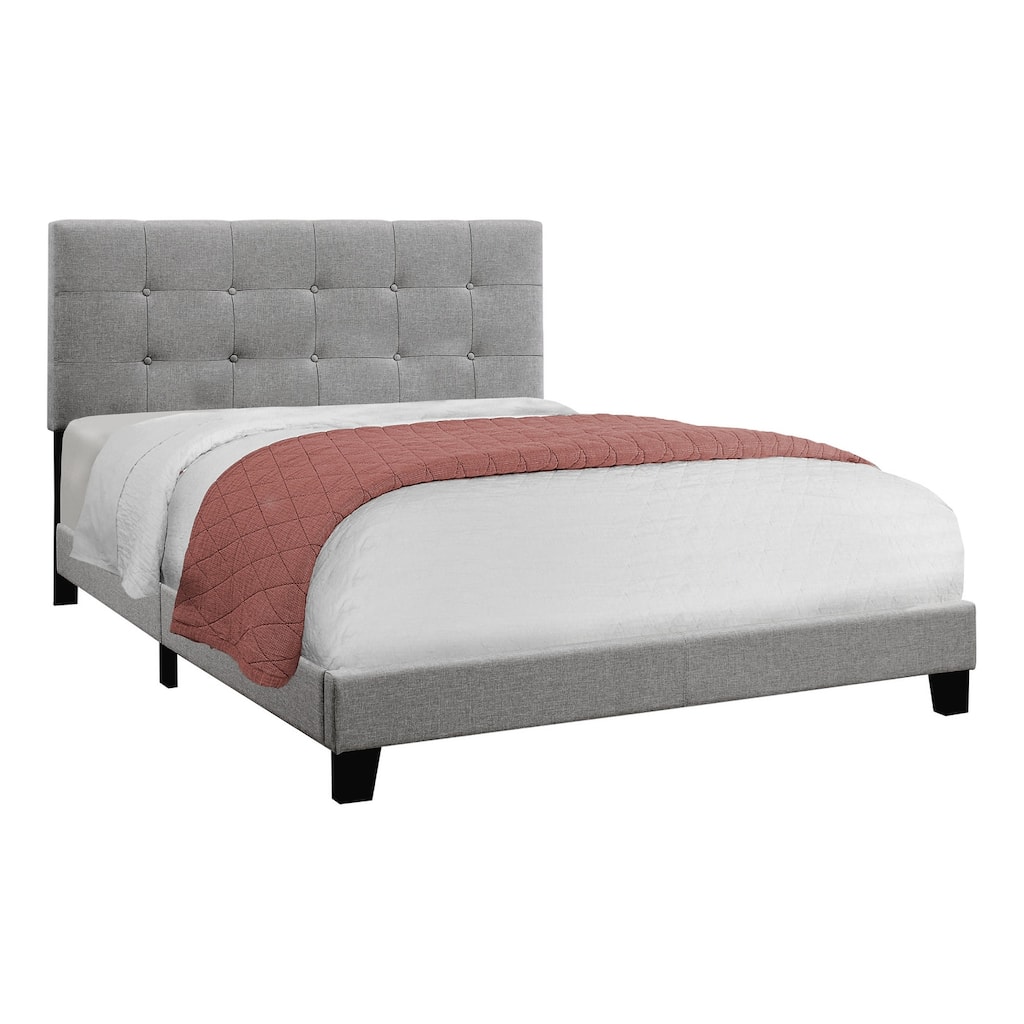 Queen Size Linen-Look Upholstered Platform Bed with Tufted Headboard and Low Profile Design