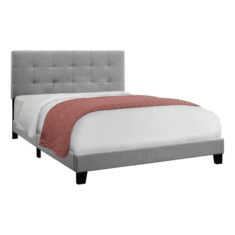 Queen Size Upholstered Bed Frame with Grey Linen Look Headboard