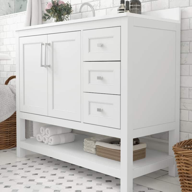 Modern Freestanding Bath Vanity with Sink, Open Storage, and Drawers