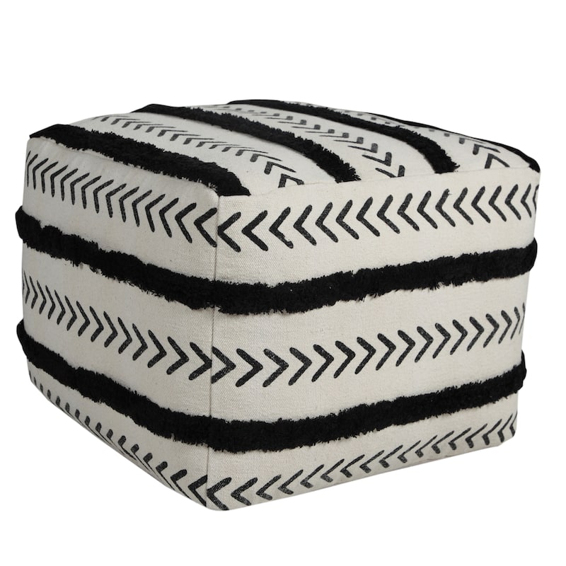 Austin Textured Black/White Chevron Square Pouf Ottoman by Sevita