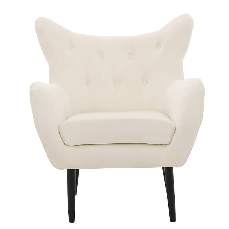Accent Armchair, Retro Wingback Design, Button Tufted, Ivory Velvet